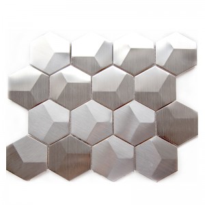 Astillas de acero inoxidable, azulejos hexagonales, mosaicos de metal mate para backsplash de cocina