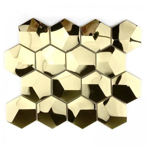 Las tejas de mosaico del oro 3D hexagonal las tejas del espejo del mosaico del metal para el splashback de la cocina / la decoración del cuarto de baño